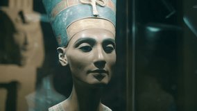 Plaster bust of Nefertiti is one of the exhibits of the tomb of pharaoh, a symbol of Ancient Egypt. Shot in motion. Closeup - Powered by Shutterstock - Get 15% off with code: PIKWIZARD15
