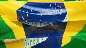 Brazil flag shiny glass smooth overflow abstract shape waves moved looped video background