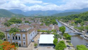 Paraty, rio de Janeiro, RJ, Brazil, panoramic view, drone footage, and Mountain Brazilian culture, old church, historic city
