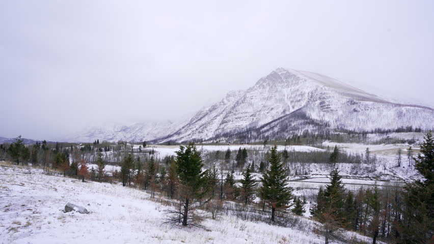 Snowy landscape in southern alberta canada Watertown national park during with winter with a mountain