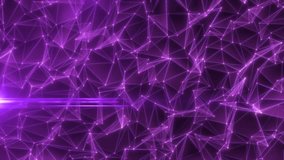Abstract purple glowing energy lines and triangles plexus triangulation scientific futuristic high tech background. Video 4k, motion design