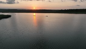 Canoe in the Sunset Time Drone Video, Mert Lake İgneada, Kirklareli Turkey