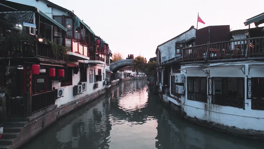 Aerial view of the ancient town of Zhujiajiao, Shanghai, China