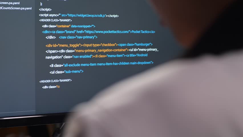 Close Up Of Desktop Computer's Monitor Showing Script Creating Software Engineer Developing App, Program, Video Game At Home. Terminal With Coding Language 
 Royalty-Free Stock Footage #1099738437