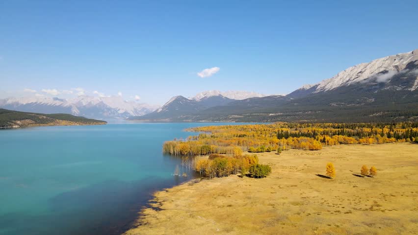 Aerial View Sliding Left Over Abraham Lake