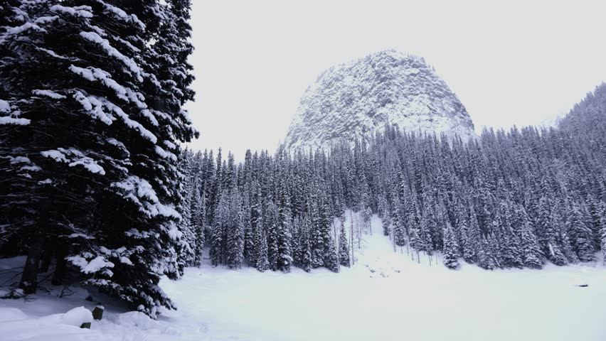 Panoramic View of Mirror Lake, Banff National Park, Winter 4K