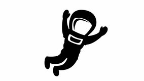 Animated cute black astronaut in zero gravity. Spaceman flies in weightlessness. Vector flat illustration isolated on the white background. 