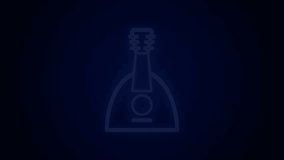 Glowing neon line Musical instrument balalaika icon isolated on black background. 4K Video motion graphic animation.