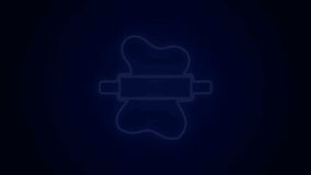 Glowing neon line Rolling pin on dough icon isolated on black background. 4K Video motion graphic animation.