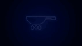 Glowing neon line Frying pan on fire icon isolated on black background. Fry or roast food symbol. 4K Video motion graphic animation.