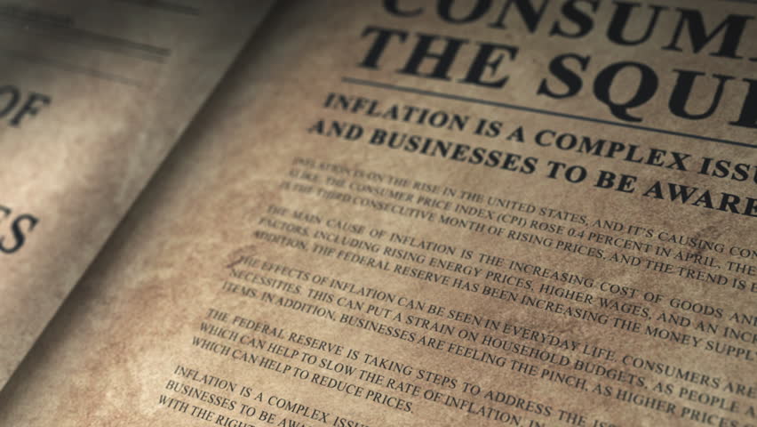 Inflation Articles and depreciation in old newspaper with diagrams and falling curve, tracking shot close-up animation Royalty-Free Stock Footage #1099747987