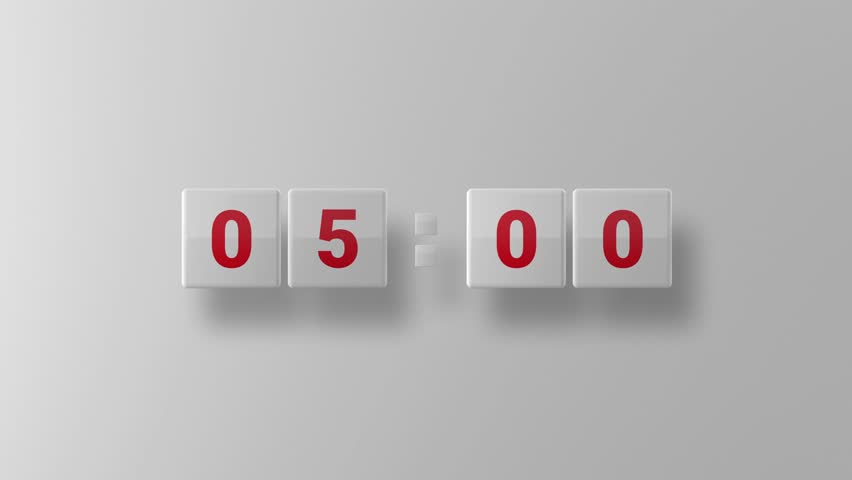 Countdown. Countdown 5 minutes. Countdown on glossy white box. White cube. White background. 3D. 3D Rendering
 | Shutterstock HD Video #1099748005