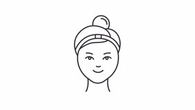 Animated toner usage linear icon. Beauty routine. Cleansing product for face. Skin care. Seamless loop HD video with alpha channel on transparent background. Outline motion graphic animation