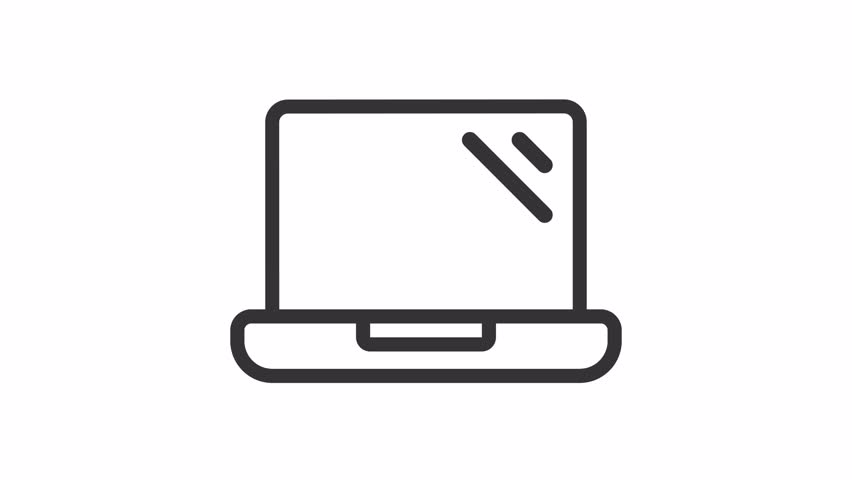 Animated laptop linear icon. Personal computer. Device for entertainment and work. Seamless loop HD video with alpha channel on transparent background. Outline motion graphic animation