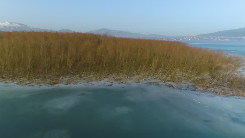 Frozen Lake Zywieckie Aerial View. Beautiful Shots From Zywiec