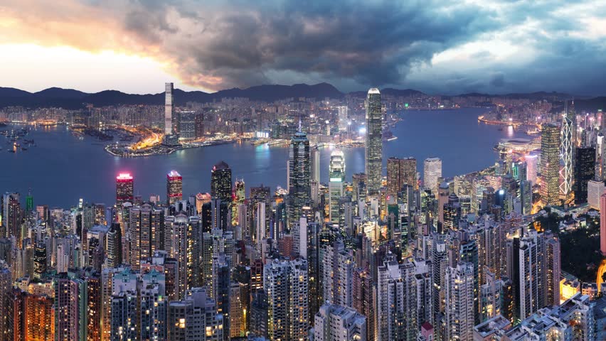 Time lapse, China - Hong Kong cityscape at night