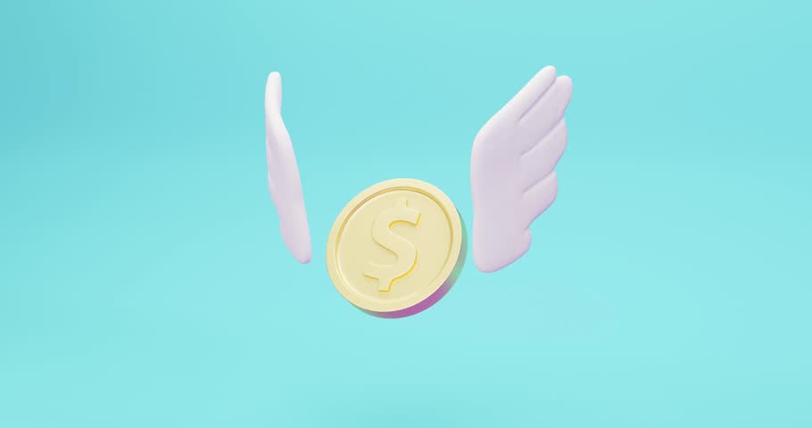 3d looped animation of a stylized dollar sign coin with wings. The concept of quick earnings via the Internet, instant money transfers, cashless payments, crypto transfers, money loss Royalty-Free Stock Footage #1099750685