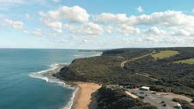 Stunning beauty of nature and sea coastline, areal video shoot of Torquay Bells Beach, Victoria, Australia.