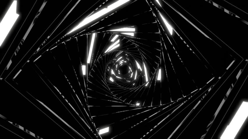 VJ Tunnel Rectangle Neon Luminescent, Reflective, Rotating, Black and White 3d render loop Royalty-Free Stock Footage #1099759293