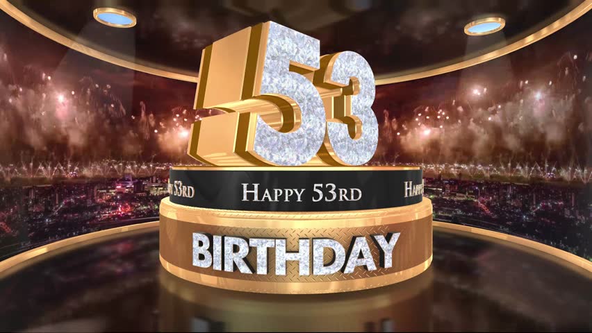 53rdbirthday animation in gold and diamonds with fireworks background, 
Animated 53 years Birthday Wishes in 4K 
