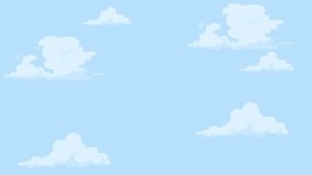 Cloudy sky animation. Animated Clouds timelapse in blue sky background. Natural clouds landscape illustration. Clouds background.