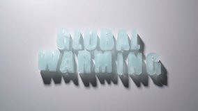 Studio video of letters made of ice forming the word global warming on white background melting to water, time lapse 4k

