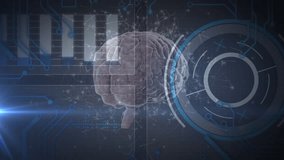 Animation of human brain and scientific data processing over blue background. Global medicine, science, digital interface, computing and data processing concept digitally generated video. - Powered by Shutterstock - Get 15% off with code: PIKWIZARD15