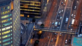 Aerial view of traffic through Shibuya, Tokyo, Japan