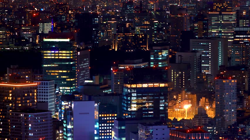 Aerial View of Japanese skycrapers from Shibuya, Tokyo, Japan Royalty-Free Stock Footage #1099777559