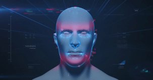 Animation of mathematical formulae and scientific data processing over human head. Global science, computing and data processing concept digitally generated video.