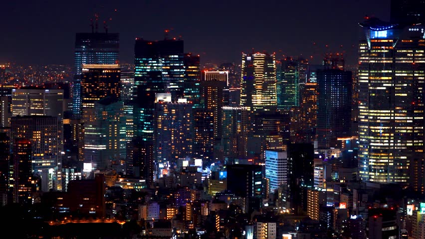 Aerial View of Japanese skycrapers from Shibuya, Tokyo, Japan Royalty-Free Stock Footage #1099780303