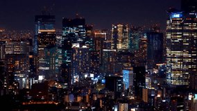 Aerial View of Japanese skycrapers from Shibuya, Tokyo, Japan