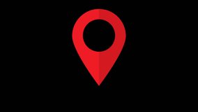 Red GPS Location Pin pointer animated icon on black background, 8 different movements, alpha channel included.