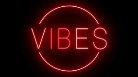 Retro red neon sign against a black background for VIBES - Powered by Shutterstock - Get 15% off with code: PIKWIZARD15