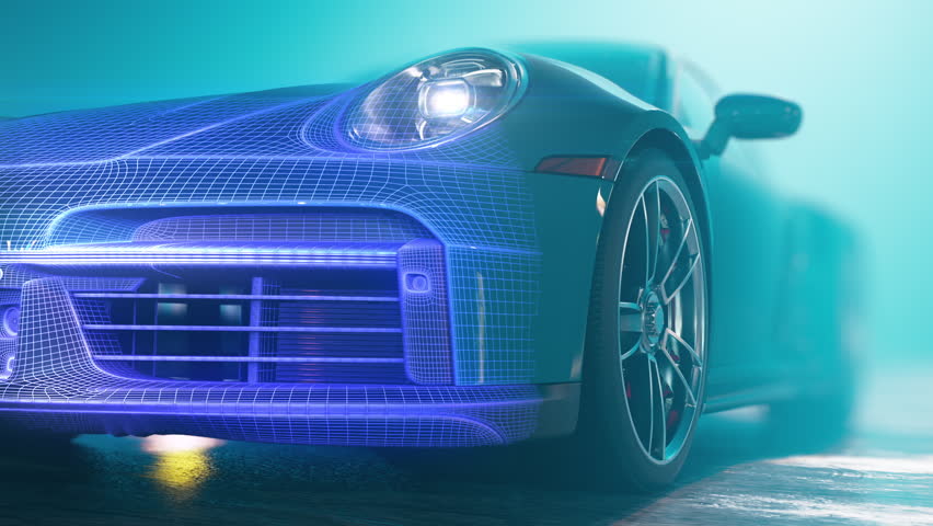 Dynamic car animation with the effect of scanning in a dark room and in blue tones  | Shutterstock HD Video #1099784729