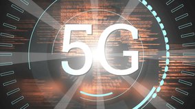 Animation of 5g over orange data processing on black background. global network, data processing, communication and technology concept digitally generated video. - Powered by Shutterstock - Get 15% off with code: PIKWIZARD15