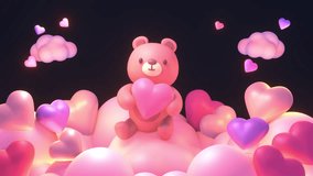 Looped cartoon cute bear holding a heart sitting on the clouds animation. - Powered by Shutterstock - Get 15% off with code: PIKWIZARD15