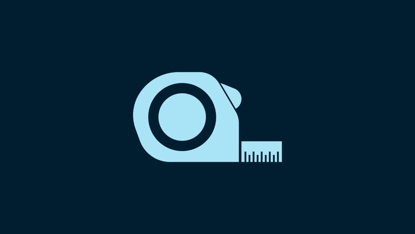 White Roulette construction icon isolated on blue background. Tape measure symbol. 4K Video motion graphic animation.