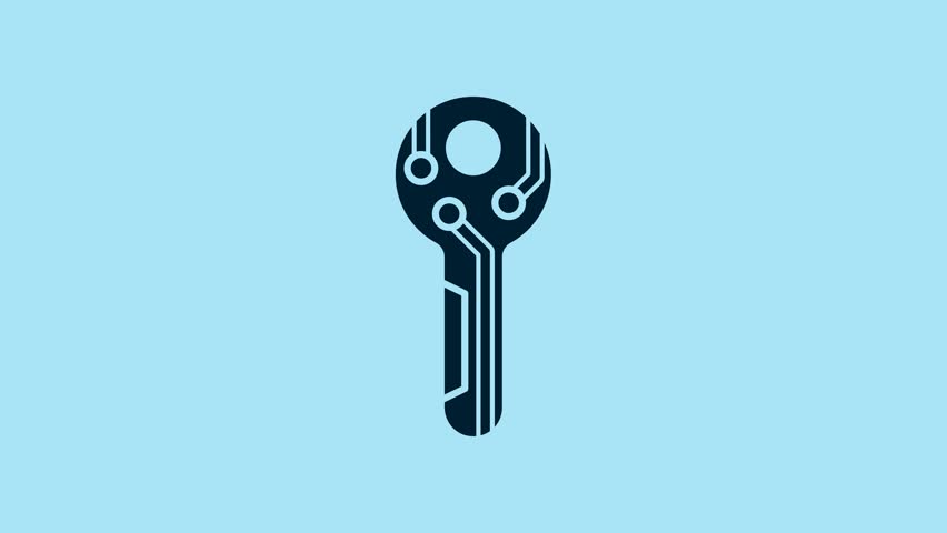 Blue Cryptocurrency key icon isolated on blue background. Concept of cyber security or private key, digital key with technology interface. 4K Video motion graphic animation. | Shutterstock HD Video #1099795851