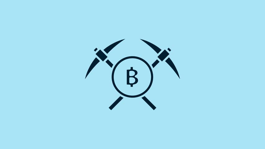 Blue Crossed pickaxe icon isolated on blue background. Blockchain technology, cryptocurrency mining, bitcoin, altcoins, digital money market. 4K Video motion graphic animation. | Shutterstock HD Video #1099795903