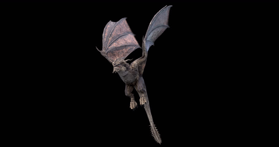 Realistic dragon flying in front of camera on black background. Visual effects element VFX. Royalty-Free Stock Footage #1099797795
