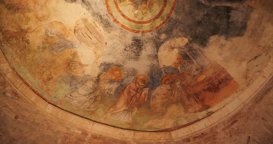 Turkey. Dome of the Church of St. Nicholas the Wonderworker in the city of Demre, painted with frescoes on religious themes. The concept of ancient religious construction of Byzantine architecture