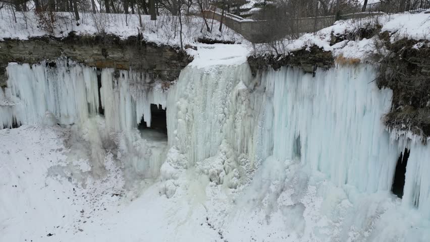 Frozen Waterfall Minnehaha Falls in Minneapolis Minnesota