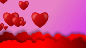 floating red heart love animation. love, romance, engagement and marrage concept clip.
