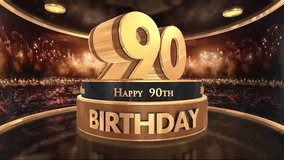 90th birthday animation in gold with fireworks background, Animated 90 years Birthday Wishes in 4K  - Powered by Shutterstock - Get 15% off with code: PIKWIZARD15
