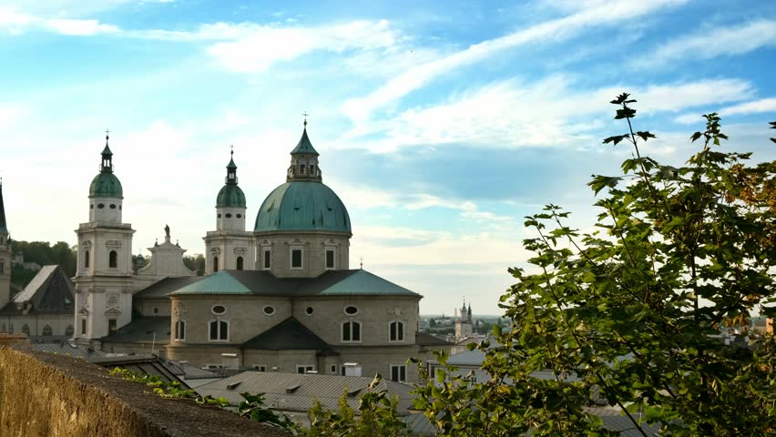 The Salzburg Cathedral, Salzburg city skyline, Austria.