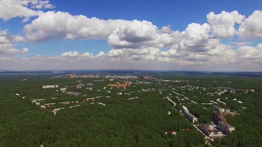Russia, Novosibirsk, Akademgorodok - July 28, 2019
Flight of a drone over the scientific center of Siberia.