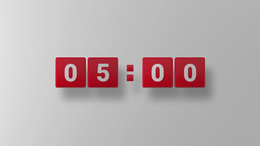 5 minutes.Countdown. Countdown on glossy red box. Red cube. White background. 3D. 3D Rendering | Shutterstock HD Video #1099808017