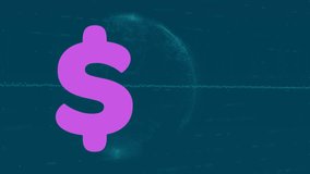 Animation of american dollar sign filling up with pink, globe and financial data processing. Global business, finance, currency and data processing concept digitally generated video. - Powered by Shutterstock - Get 15% off with code: PIKWIZARD15