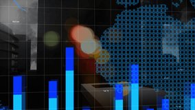 Animation of financial and business data processing with world map over cityscape. Global finances, business, connections and data processing concept digitally generated video. - Powered by Shutterstock - Get 15% off with code: PIKWIZARD15